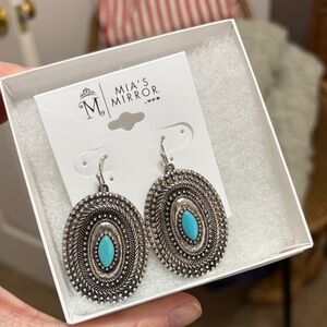 Silver and Turquoise Handing Medallion Earrings